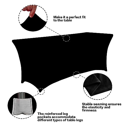 2 Pack 6FT Black Table Cloth for Rectangular Spandex Table Cover - Product Imagery