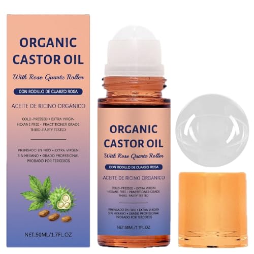 Vitacamy Organic Castor Oil with Rose Quartz Roller Ball,100% Pur - Vitacamy Official Product View 1