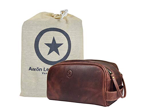 10 Premium Leather Toiletry Travel Pouch With Waterproof - AARON LEATHER GOODS VENDIMIA ESTILO Official Imagery - 1