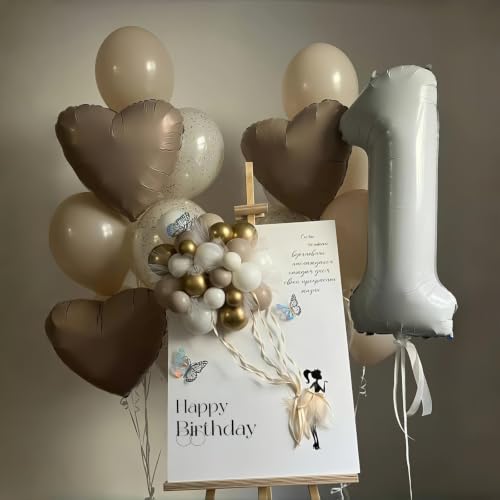 40 Inch Beige Number 1 Balloon for Fun to be One 1st Birthday - Product Imagery