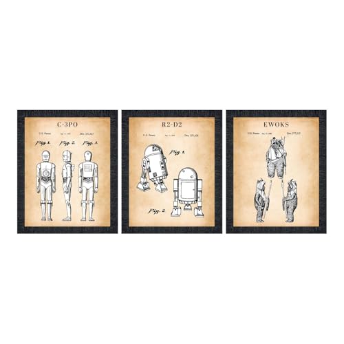 R2-D2, C-3PO and Ewoks Three Framed Patent Print Set, Vintage - Product Imagery