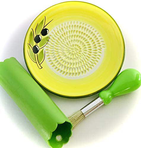 Premium Ceramic Garlic Grater Plate Set - Yellow Olive - Product Imagery