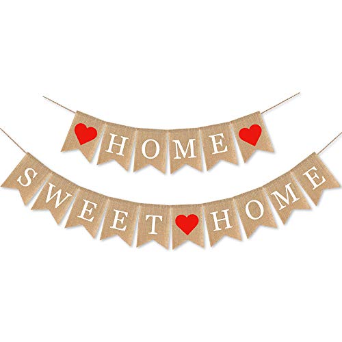 SWYOUN Burlap Home Sweet Home Banner Housewarming Party Garland - Product Imagery