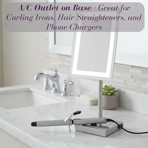 JERDON Lighted Makeup Mirror with 5X Magnification - Nickel - - Product Imagery