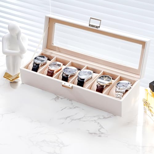 ProCase Watch Box, 6 Slot Mens Watch Display Case, White - Product Imagery