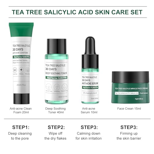 Tea Tree Salicylic Acid Facial Skin Care Set, Acne Treatment - Product Imagery