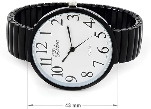 Geneva STC Black Super Large Face Stretch Band Easy to Read Watch - Product Imagery