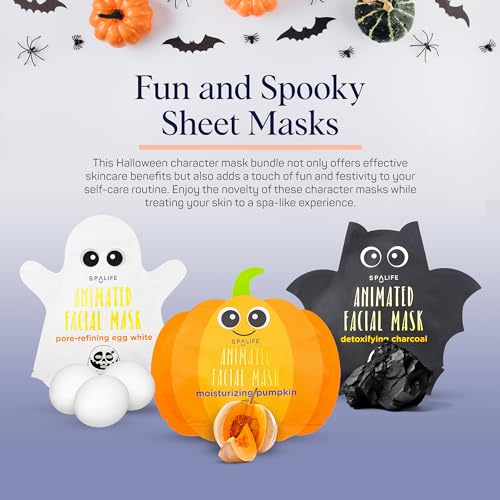 SpaLife Facial Mask Sheet Bundle - Pumpkin, Ghost, Bat - Hallo... - Product Imagery