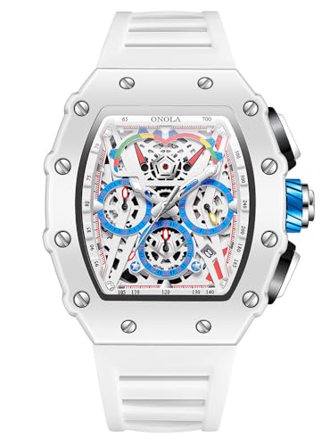 FANMIS Men's Tonneau Skeleton Watch Big Face Chronograph - Product Imagery