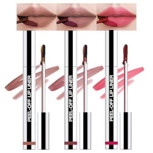 3 Pcs Matte Liquid Lip Stain Peel Off Lip Liner, Long Lasting...