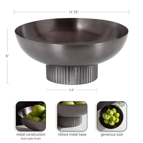 Kate and Laurel Rooks Ribbed Decorative Metal Bowl, 12 Inch - Product Imagery