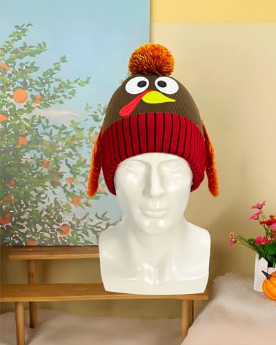 QLINLEAF Thanksgiving Pom Pom Beanie Hats, Turkey Trots Dress Up - Product Imagery