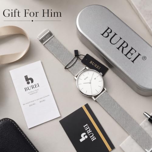 BUREI Men Wrist Watches Fashion Minimalist Thin Analog Quartz - Product Imagery