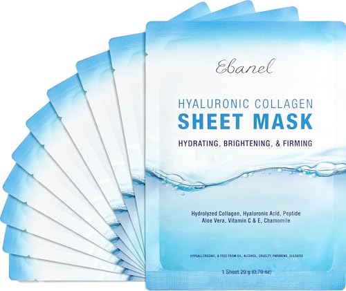 Ebanel 10-Pack Collagen Face Mask with Hyaluronic Acid, Vitami... - Product Imagery