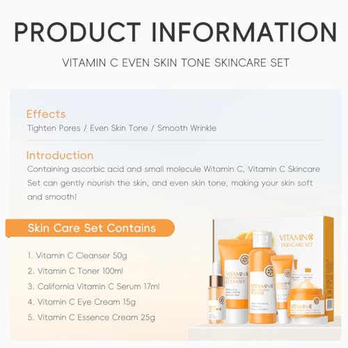 5PCS Vitamin C Skincare Set, Complete Face Care Kit with - Product Imagery