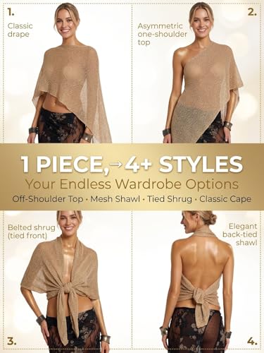 Women Sheer Poncho Top Sparkly Asymmetric Mesh Cover Up with - Product Imagery