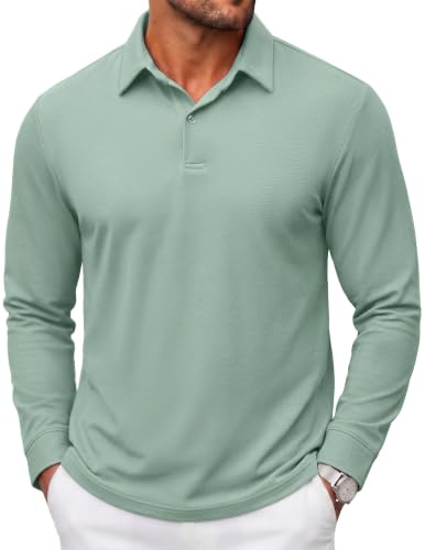 COOFANDY Mens Polo Shirts Long Sleeve Cotton Pique Casual Button - Product Imagery