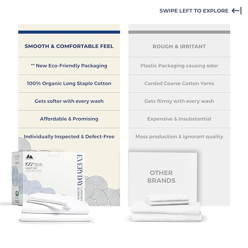 Mayfair Linen 100% Organic Cotton Sheets Queen Size - 4 PC White - Product Imagery