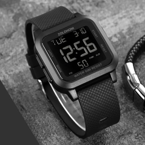 Mens Digital Watches for Men Waterproof Large Square Wrist Watch - Product Imagery