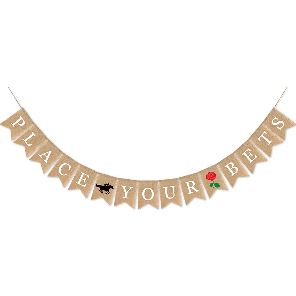 SWYOUN Burlap Place Your Bets Banner Kentucky Derby Party - Product Imagery