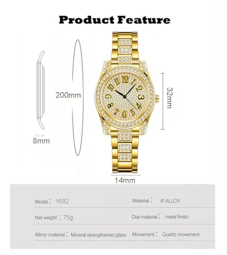 ADSBIAOYE Gold Watches for Women Luxury Diamond Ladies Bracelet - Product Imagery