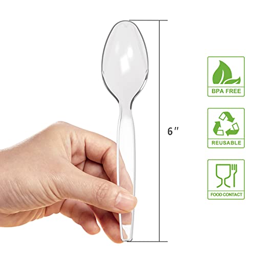 Plastic Spoons Heavy Duty, Clear Disposable Silverware 100 Count - Product Imagery