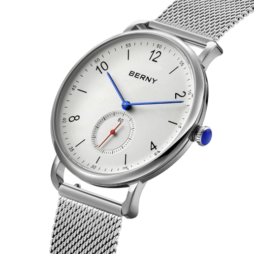 BERNY Silver Watch for Men & Women, Fashion Dress Unisex Quartz - Product Imagery