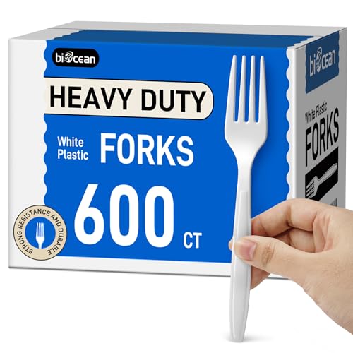 600Pack Disposable Plastic Forks Bulk White Heavy Duty Plastic - Product Imagery