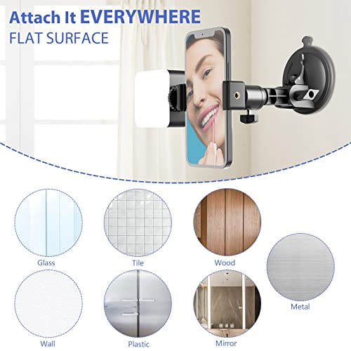 Suction Cup Mirror Phone Holder with Light, Travel Wall Phone - Product Imagery