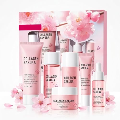 Collagen Sakura Skincare Travel Kit, 6-Piece Facial Care Set - Product Imagery