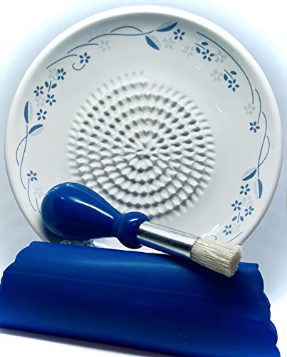 Premium Ceramic Garlic Grater Plate Set - Flower Line on White - Product Imagery