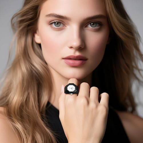 JewelryWe Men Women Finger Watch - Stretchy Elastic Band Octagon - Product Imagery