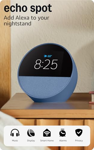 Amazon Echo Spot (newest model), Great for nightstands, offices - Product Imagery