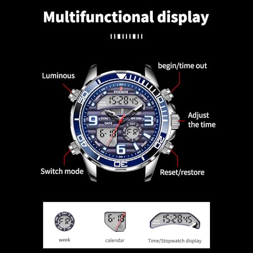 Men Luxury Dual Display Luminous Waterproof Analog Quartz - Product Imagery