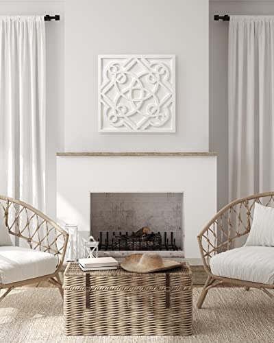Kate and Laurel Mercador Square Wooden Wall Art Plaque, White, - Product Imagery