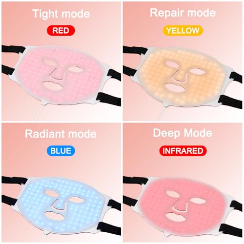 4colors LED Face Mask Light Therapy, Red Light Therapy Mask for - Product Imagery
