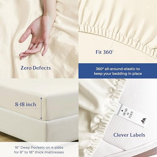 Mayfair Linen 100% Organic Cotton Sheets Queen Size - 4 PC Ivory - Product Imagery