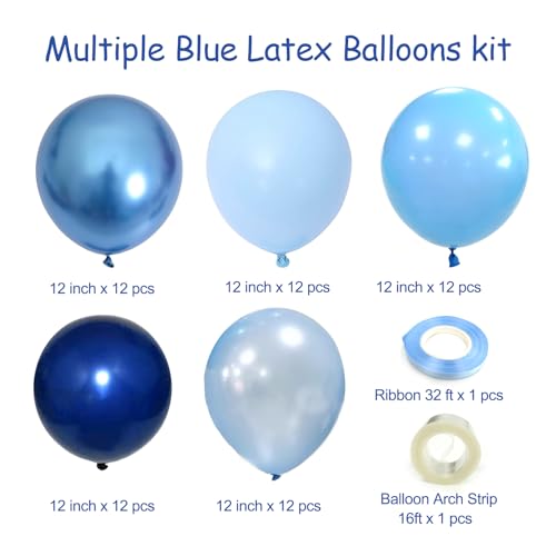 Blue Balloons Metallic Blue Balloon, 60Pcs 12Inch Chrome Blue - Product Imagery
