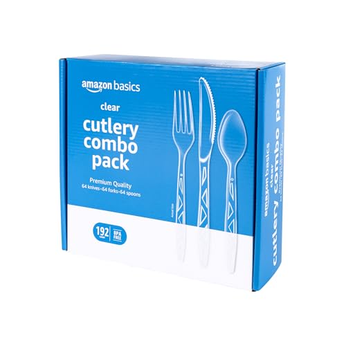 Amazon Basics Disposable Clear Plastic Cutlery Set, Premium - Product Imagery