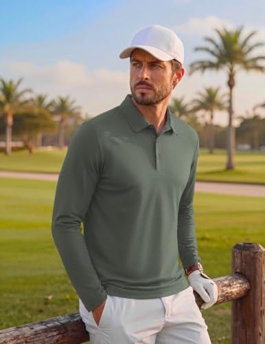 COOFANDY Men's Long Sleeve Polo Shirt Collared Performance Golf - Product Imagery