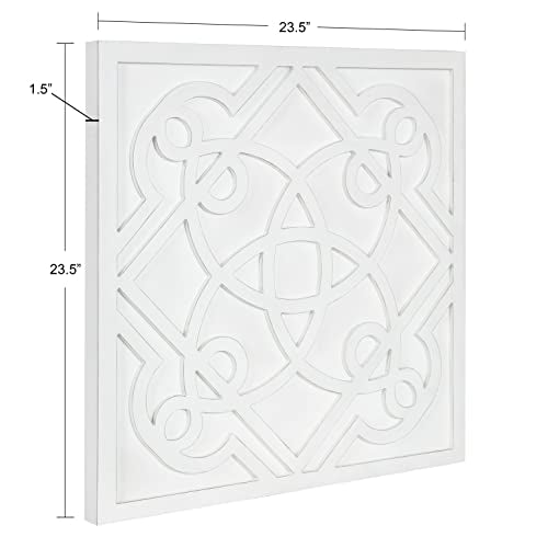 Kate and Laurel Mercador Square Wooden Wall Art Plaque, White, - Product Imagery