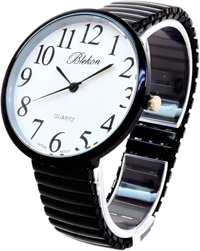 Geneva STC Black Super Large Face Stretch Band Easy to Read Watch - Product Imagery