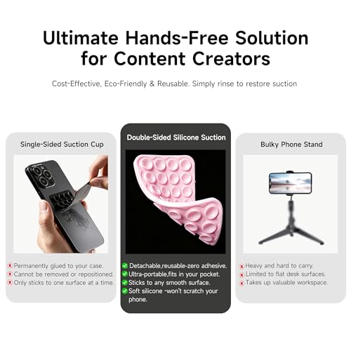 Silicone Double-Sided Suction Phone Mount - Light Pink Small - Product Imagery