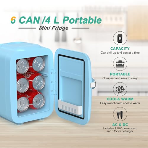 CROWNFUL Mini Fridge, 4 Liter/6 Can Portable Cooler and Warmer - Product Imagery