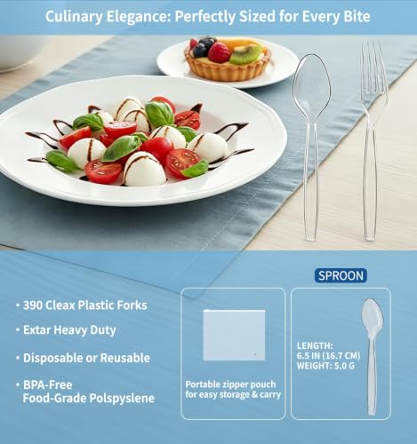 390 Count Disposable Clear Plastic Spoon Heavy Duty,6.5 Inch,Bulk - Product Imagery