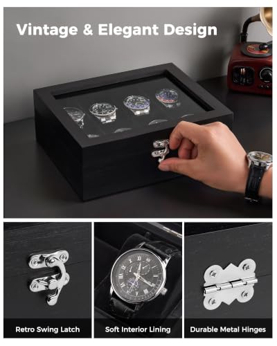 ProCase 8 Slot Wooden Watch Display Case With Glass Lid, - Product Imagery
