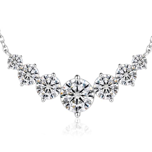 7 Stones Moissanite Necklace for Women, 18K Gold Plated Sterling - Product Imagery