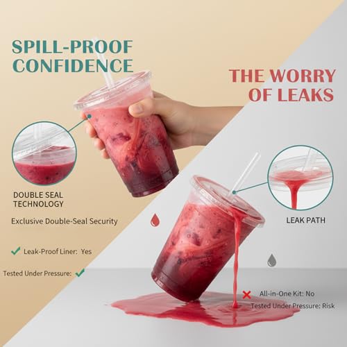 110 Pack 16 oz Disposable Clear Plastic Cups with Lids and Straws - Product Imagery