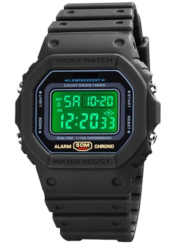 PASOY Digital Watch for Men and Women, Dual Time, 50M Water - Product Imagery