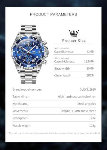 OLEVS Mens Stainless Steel Watch Fashion Luxury Big Face Analog - Product Imagery
